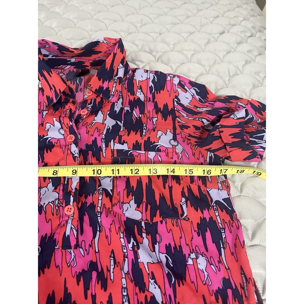 Vero Moda  Colorful Equestrian Horse Dress XS Short Sleeve Button Up Western - Picture 4 of 10